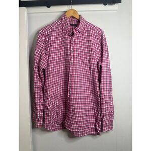 Turtleson Men's Pink Plaid Button Down Long Sleeve Casual Shirt
